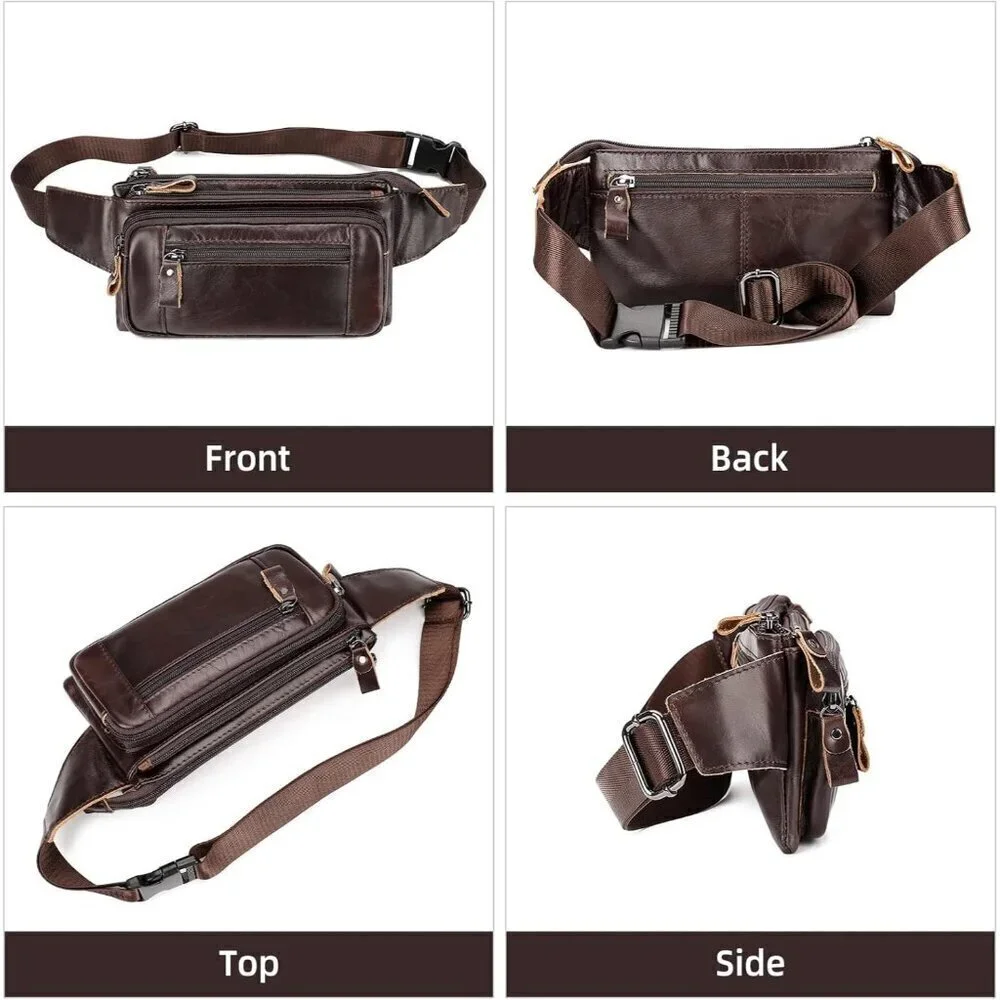 💫 Men Brown Leather Adjustable Fashion Small Travel Hiking Cycling Waist Packs